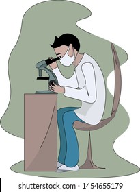 Microbiologist working, illustration, vector on white background.