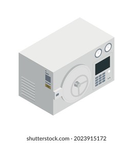 Microbiology biotechnology isometric composition with isolated image of laboratory safe box vector illustration