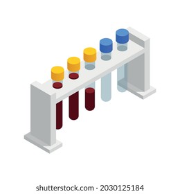 Microbiology biotechnology isometric composition with isolated image of five test tubes in holder vector illustration