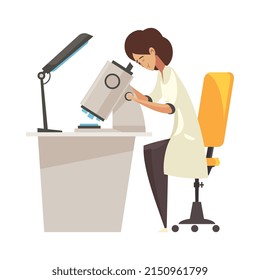 Microbiology composition with isolated images of hi-tech scientific equipment with human character vector illustration