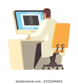 Microbiology composition with isolated images of hi-tech scientific equipment with human character vector illustration