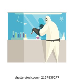 Microbiology composition with isolated images of hi-tech scientific equipment with human character vector illustration