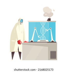 Microbiology composition with isolated images of hi-tech scientific equipment with human character vector illustration