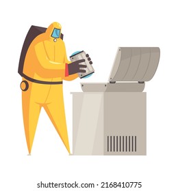 Microbiology composition with isolated images of hi-tech scientific equipment with human character vector illustration
