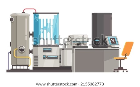 Microbiology composition with isolated images of hi-tech scientific equipment on blank background vector illustration