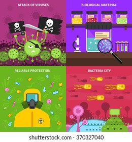 Microbiology design concept set with bacteria protection flat icons isolated vector illustration