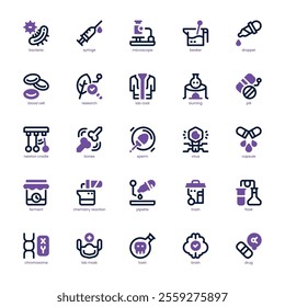 Microbiology icon pack for your website, mobile, presentation, and logo design. Microbiology icon dual tone design. Vector graphics illustration and editable stroke.