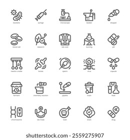 Microbiology icon pack for your website, mobile, presentation, and logo design. Microbiology icon outline design. Vector graphics illustration and editable stroke.