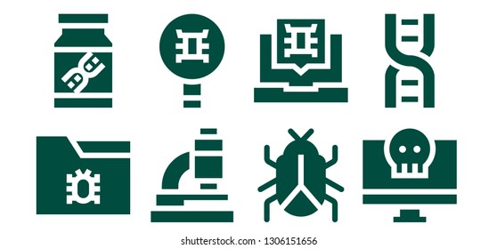 microbiology icon set. 8 filled microbiology icons.  Collection Of - Virus, Dna, Microscope