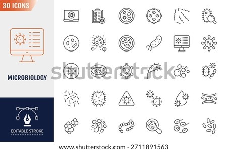 Microbiology icon set. Editable stroke. Vector illustration