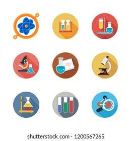 microbiology icon set. vector set about test tubes, microscope, molecule and science icons set.