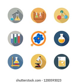 microbiology icon set. vector set about molecules, test tubes, science and flask icons set.