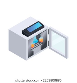 Microbiology isometric composition of laboratory equipment for scientific experiments magnified bacteria and virus vector illustration
