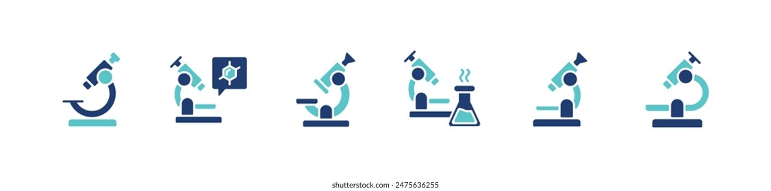 microbiology laboratory microscope icon set biotechnology science medical education research equipment vector sign illustration for web and app