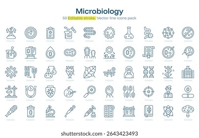 Microbiology line icon pack. Microbiology Stroke icon set. Editable Stroke icon