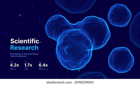 Microbiology and Nanotechnology Cells. Futuristic Scientific Research, Biotech, AI Medicine, and Medical Innovation Concept. Abstract Vector Background, Blue Cells, Data Flow, Technology.