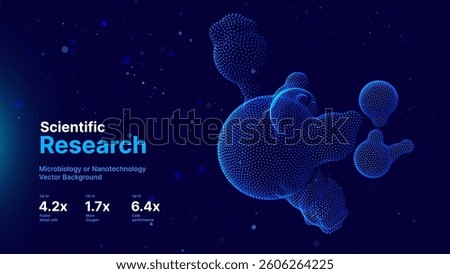 Microbiology or Nanotechnology Visualization of Glowing Particle Cells on Dark Background. Science Research and Medicine Presentation Backdrop. Vector Illustration.