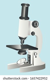 Microbiology, pharmaceutical tool, laboratory microscope detailed illustration.