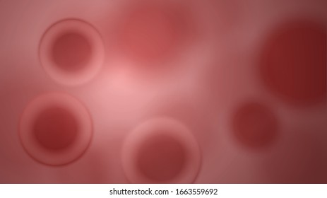 Microbiology red background with cells or viruses, nuclei in round cells