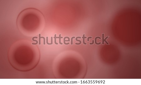 Microbiology red background with cells or viruses, nuclei in round cells