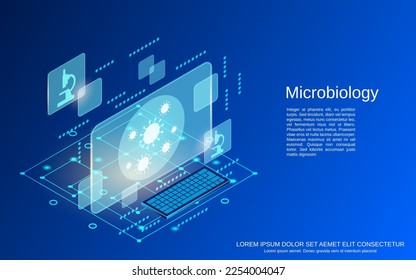 Microbiology, science research flat 3d isometric style vector concept illustration