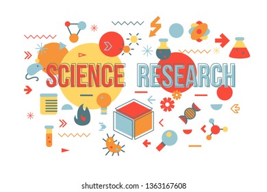 Microbiology study vector illustration. Science research banner with typography and flat symbols