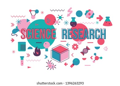 Microbiology study vector illustration. Science research banner with typography and flat symbols