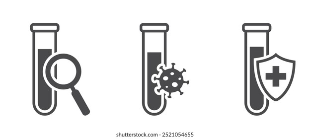microbiology testing icons. laboratory test tube symbols. isolated vector images in simple style