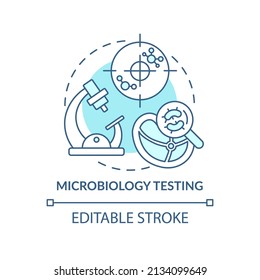 Microbiology testing turquoise concept icon. Food samples evaluation abstract idea thin line illustration. Foodborne germs. Isolated outline drawing. Editable stroke. Arial, Myriad Pro-Bold fonts used