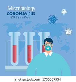 microbiology with tubes test for covid 19 vector illustration design