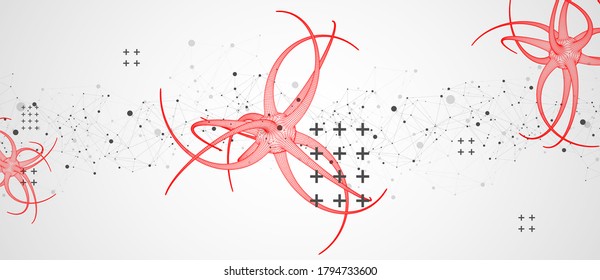 Microbiology virus science 3d vector. Microscopic bacteria. Bacterium microorganism, viruses and microbes background.