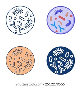 Microbiome icon set in flat and line style. Gut microbiota, intestinal bacteria. Vector illustration