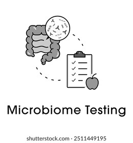 Diseño de iconos de pruebas de microbioma. Representación de la salud intestinal, diagnósticos de salud, nutrición personalizada.