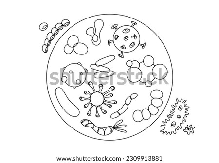 Microbiomes. communities of microorganisms. Variety of bacteria and viruses. World Microbiome Day. One line drawing for different uses. Vector illustration. Foto stock © 