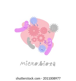 Microbiota cartoon character in a trendy style. Bacterias in your stomach. Microflora, gut flora image. Metabolismus sign. Creative pictogram. Editable vector illustration on a white background