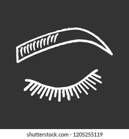Microblading eyebrows chalk icon. Eyebrows tinting. Permanent makeup. Brows shaping by tattooing. Pigment application. Isolated vector chalkboard illustration
