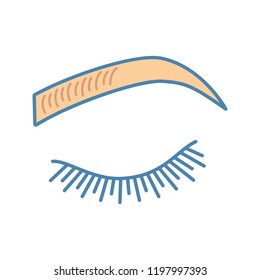 Microblading eyebrows color icon. Eyebrows tinting. Permanent makeup. Brows shaping by tattooing. Pigment application. Isolated vector illustration