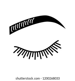 Microblading eyebrows glyph icon. Eyebrows tinting. Permanent makeup. Brows shaping by tattooing. Pigment application. Silhouette symbol. Negative space. Vector isolated illustration