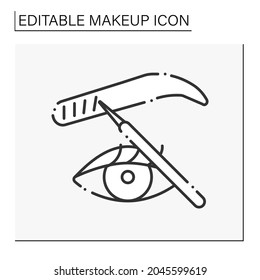 Microblading line icon. Cosmetic tattooing procedure. Fills in thin eyebrow areas to make them look fuller. Beauty procedure. Makeup concept. Isolated vector illustration. Editable stroke