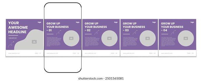 Microblog business carousel post template set, Modern technology carousel post design, Editable social media carousel post, eps 10