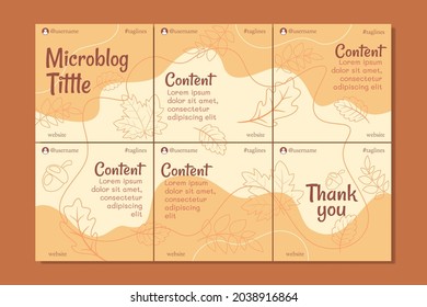 Microblog carousel post banner template for social media with hand drawn floral elements, soft colors, autumn theme, for any business.