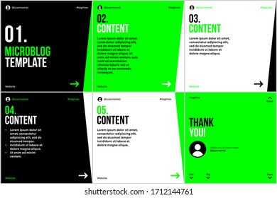 
Microblog carousel slides template for social media with black and light green swipe square theme.