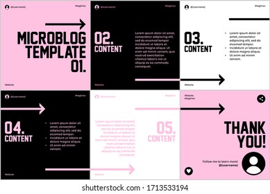 
Microblog carousel slides template for social media with pink and black arrows theme.