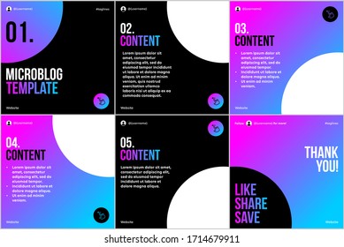 
Microblog carousel slides template for social media with pink blue gradient half circles theme.