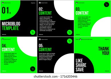 Plantilla de diapositivas de carrusel de microblog para medios sociales con tema de color verde y negro plano, medio círculo.