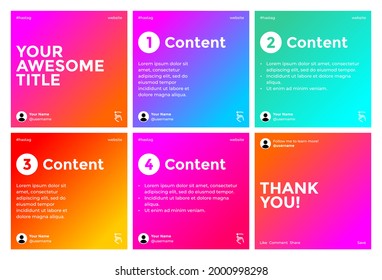 Microblog carousel slides template for social media with colorful gradient theme.