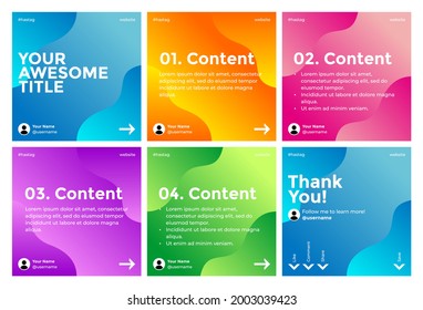 Microblog carousel slides template for social media with colorful gradient and abstract fluid theme.