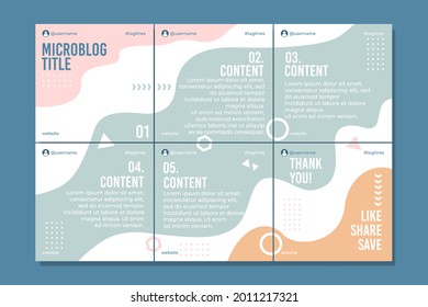 Microblog carousel slides template for social media with hand drawn floral elements, soft colors, for any business.