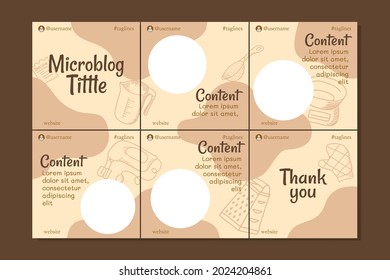 Microblog carousel slides template for social media with hand drawn bakery elements, soft colors, for any business especially for bakery, cafe, restaurant, cakery, etc.