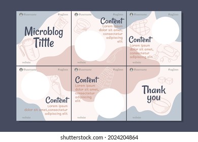 Microblog carousel slides template for social media with hand drawn bakery elements, soft colors, for any business especially for bakery, cafe, restaurant, cakery, etc.